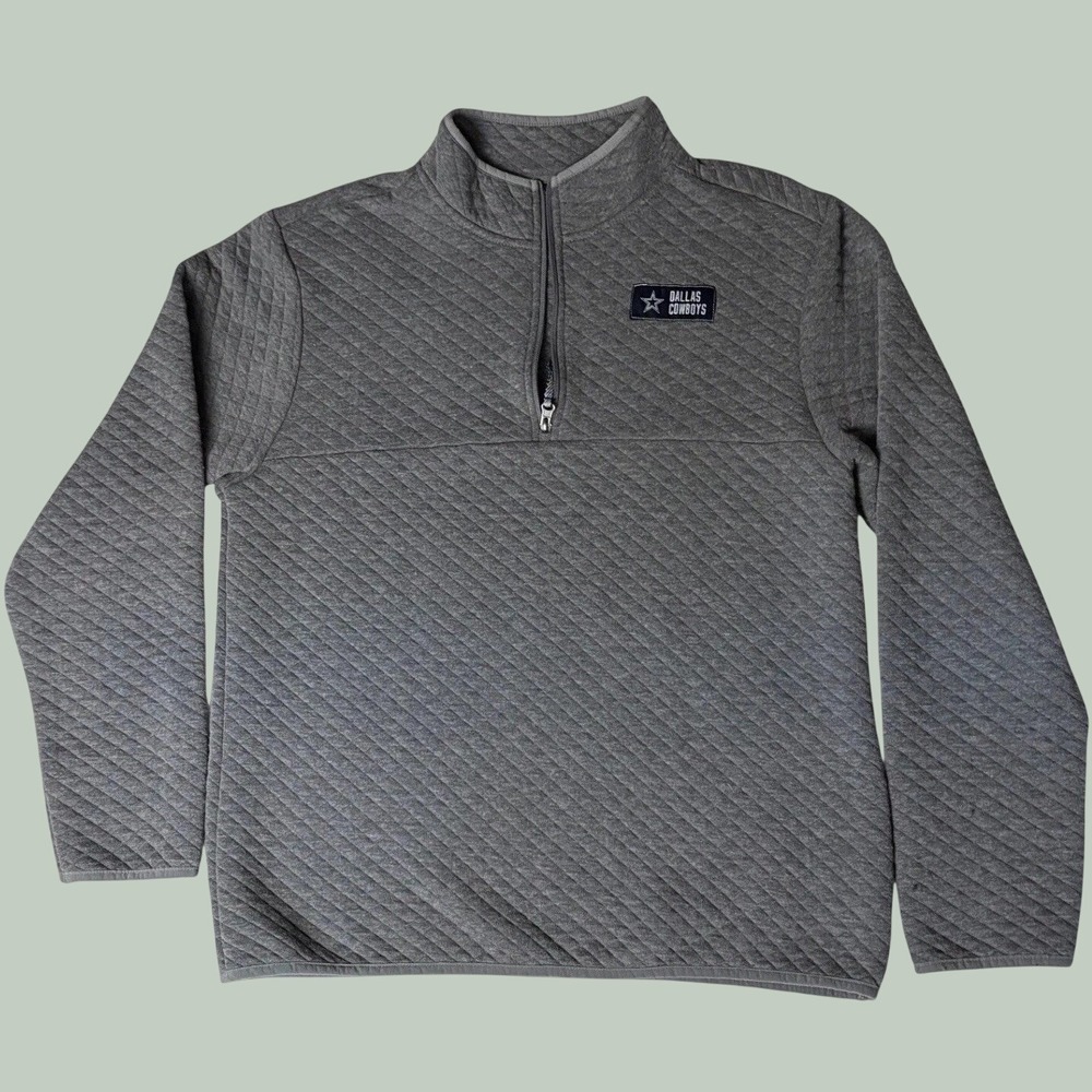 Dallas Cowboys  Mens Gray Quilted Quarter Zip Pullover Sweatshirt Jacket; Size L